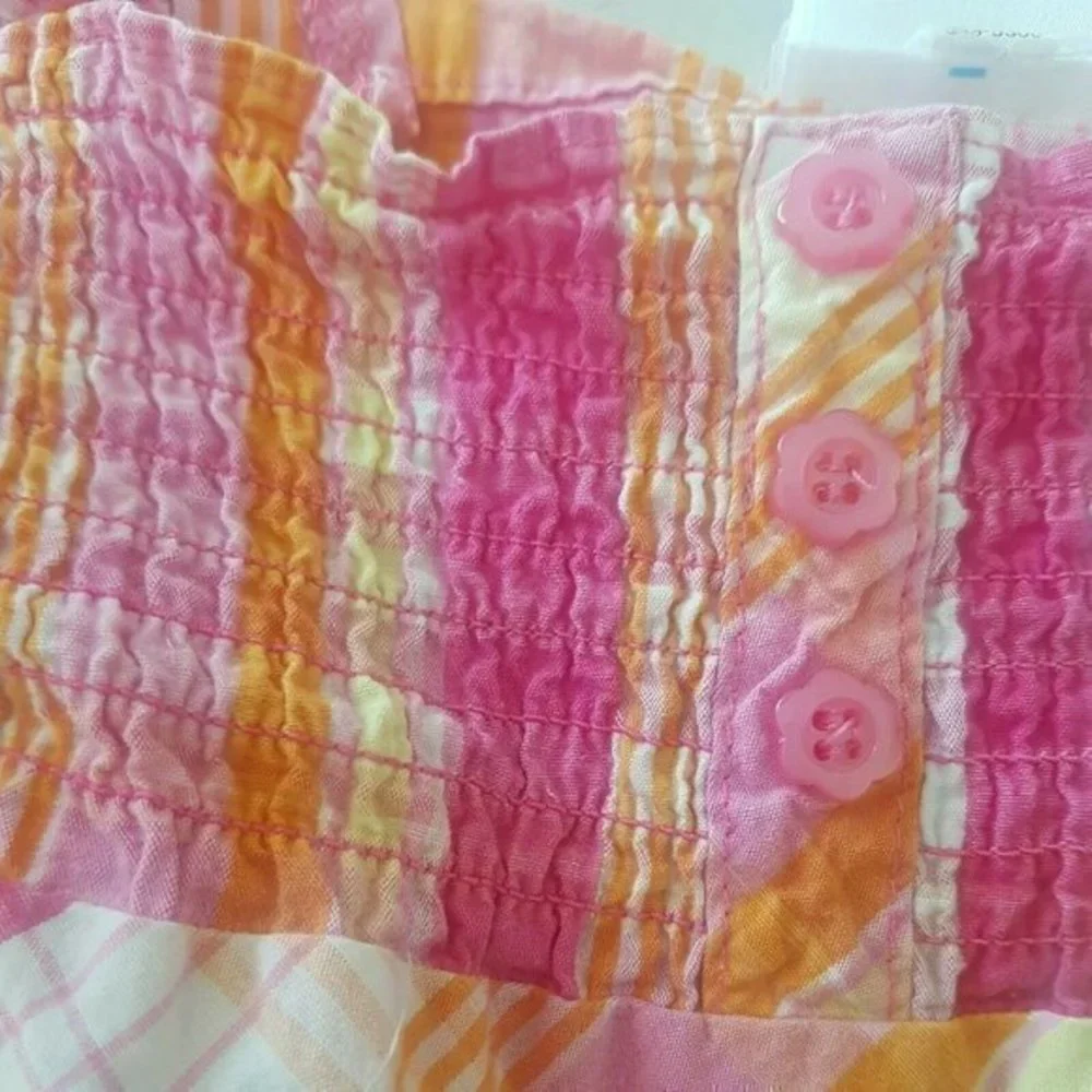 Okie dokie baby girl Plaid Button Stretch Sleevesless Pink Square Size 2T